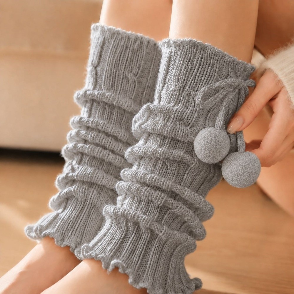 Boot Sock Slouchy - Gestrickte Beinwärmer mit gerüschten Kanten, Zopfmuster,