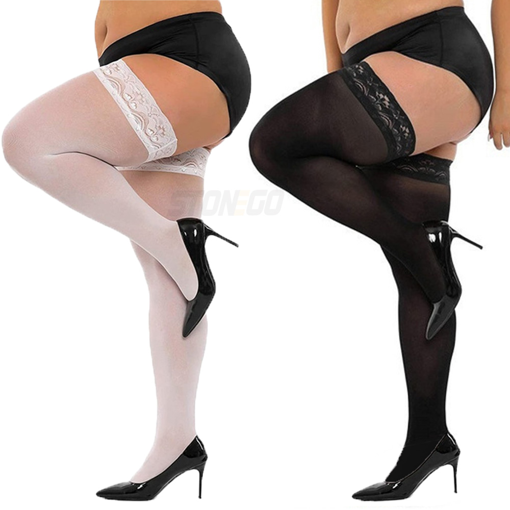 Thigh High Sock Stay Up - Plus Big Size Damen ultradünne Spitzenstrümpfe