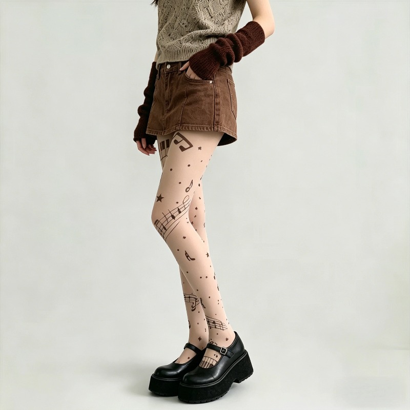 Y2K Strumpfhose mit Musiknoten – Tights Pantyhose Sheer Bewertung und Preis